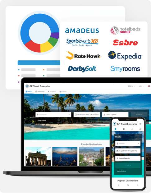 Mobile and web screens with schematic diagrams and a list of brands in the background