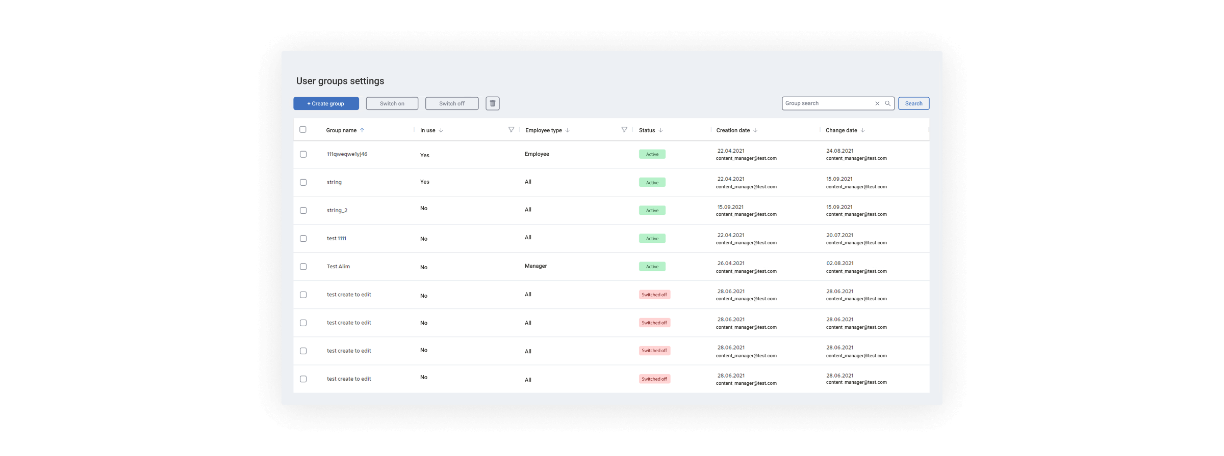 user group settings