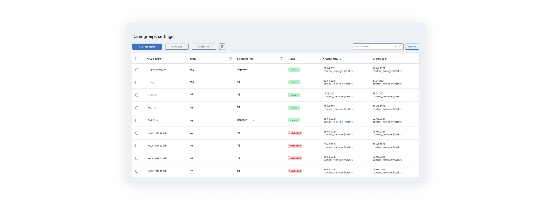 banking user group settings screenshot