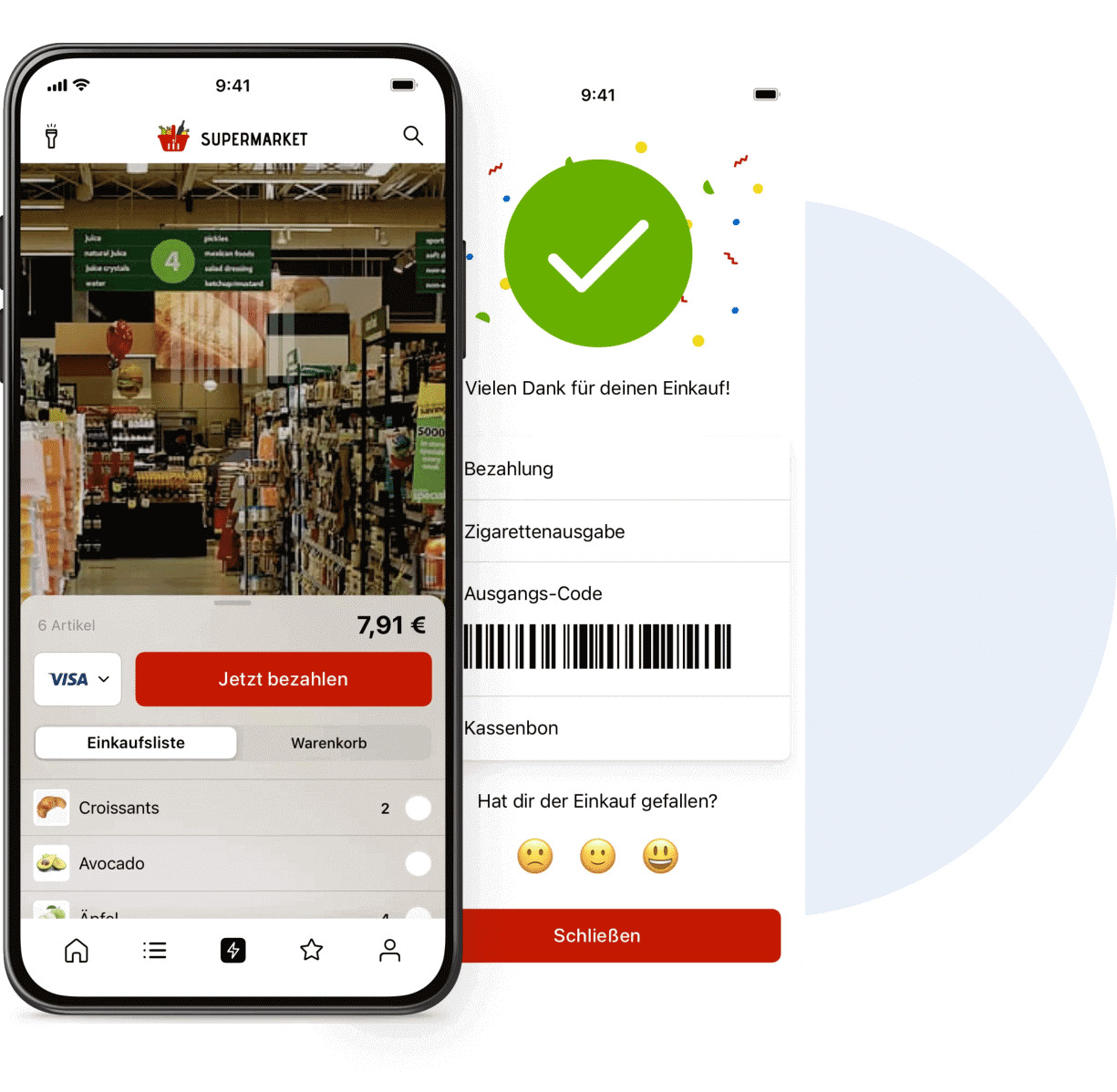 Supermarket basket interface displayed on the phone