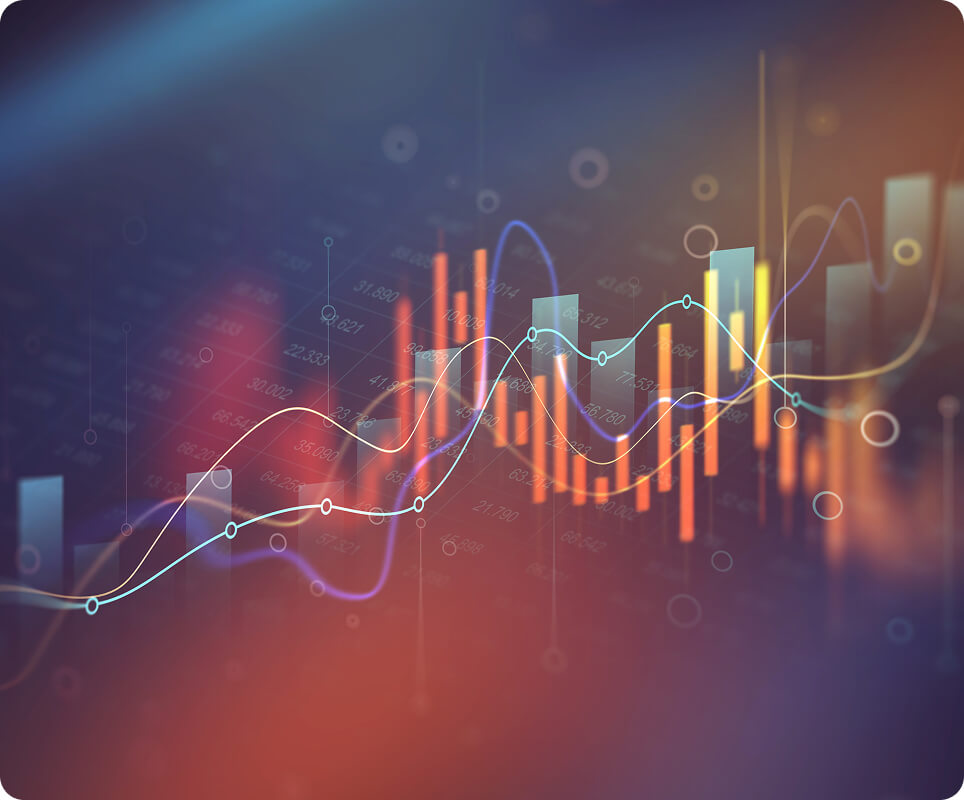 bar charts against blurry colorful background