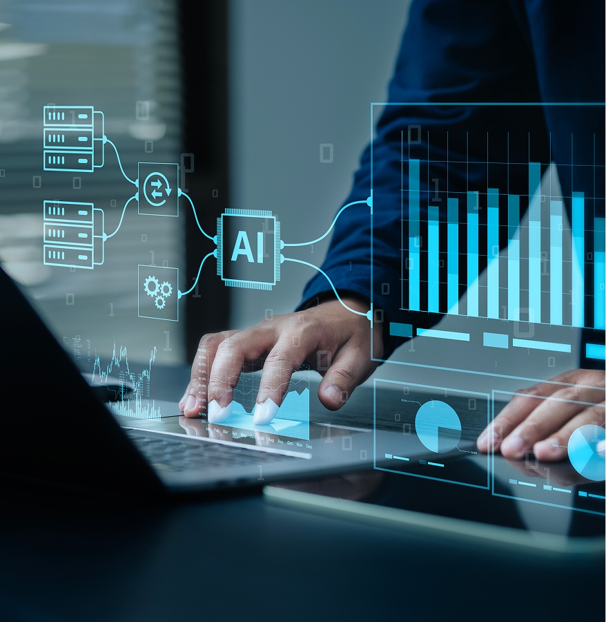 Transparent dashboards, hands typing