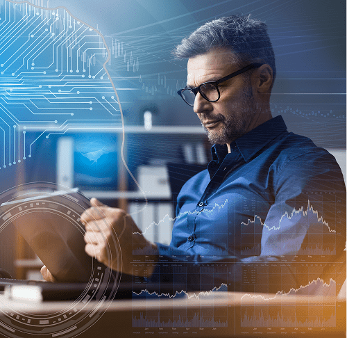 man with a tablet in tech environment