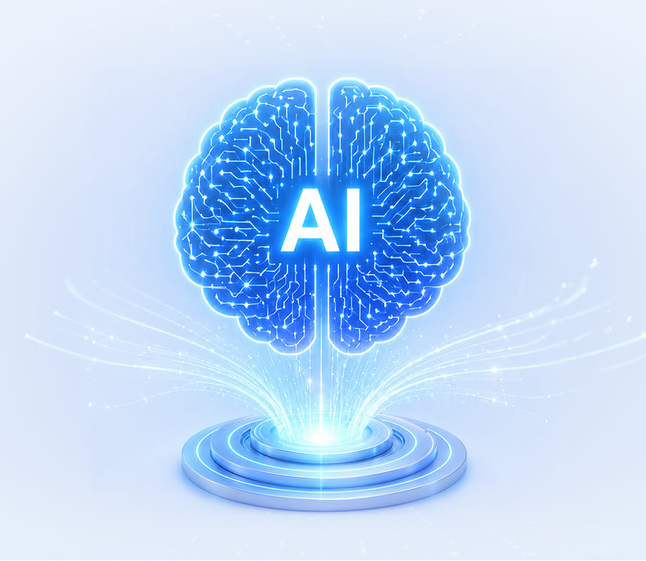 Digital blue brain aith AI in the middle